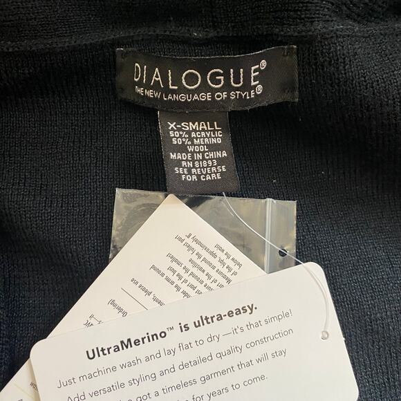 Dialogue Black Open Front Cardigan‎ XS Merino Blend Lightweight Layering Career - Picture 6 of 7